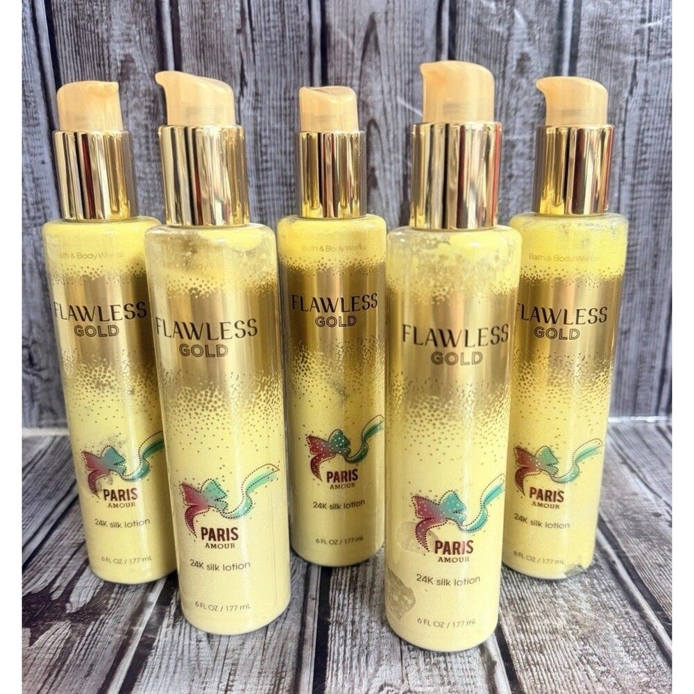 Lot of 5 Bath & Body Works Paris Amour Flawless Gold‎ 24K Silk Lotion 6 oz